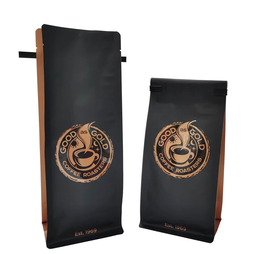 
China custom printed heat sealable aluminum foil plastic matte black square bottom tin tie coffee bag 
