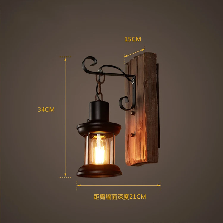 Industrial vintage wood lamp shade classic antique wall lighting decor for hotel bar factory cheap price