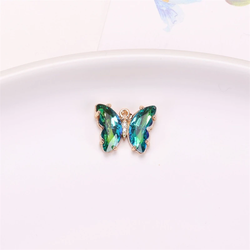 Shuaizhi Charms Copper Gold Plated Glass Crystal Butterfly Pendant Accessories DIY Bracelet Necklace Hairpin