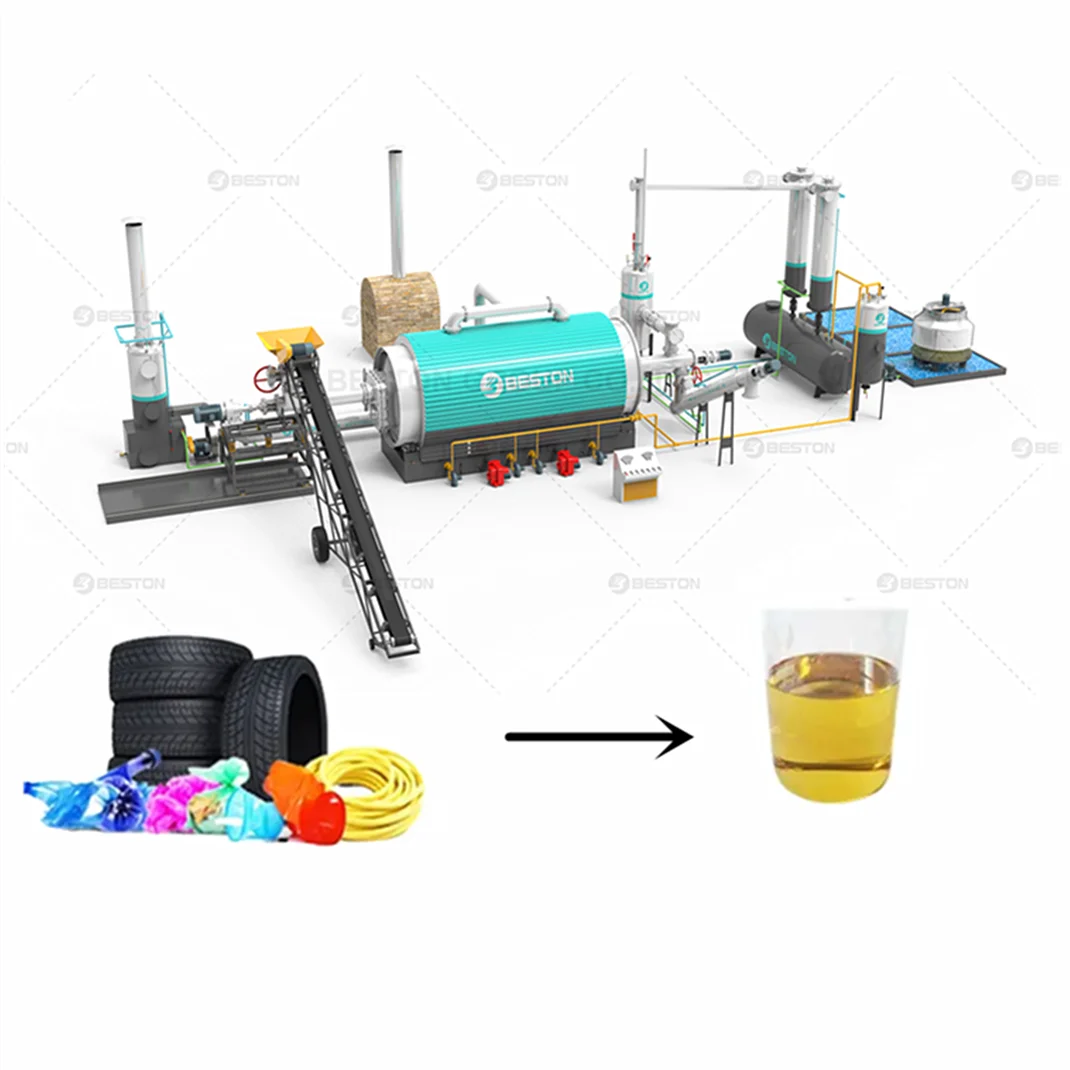 Beston Group 10 Ton Per Day Waste Tyre Plastic Pyrolysis Plant and Refinery