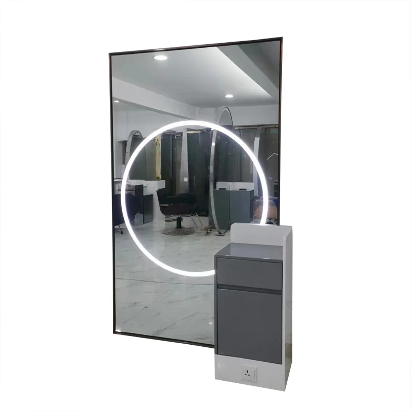 2022 Super Huge Gold 3 Working Hair Salon Mirror Station Used  Total Station For Sale Lighted Salon Station