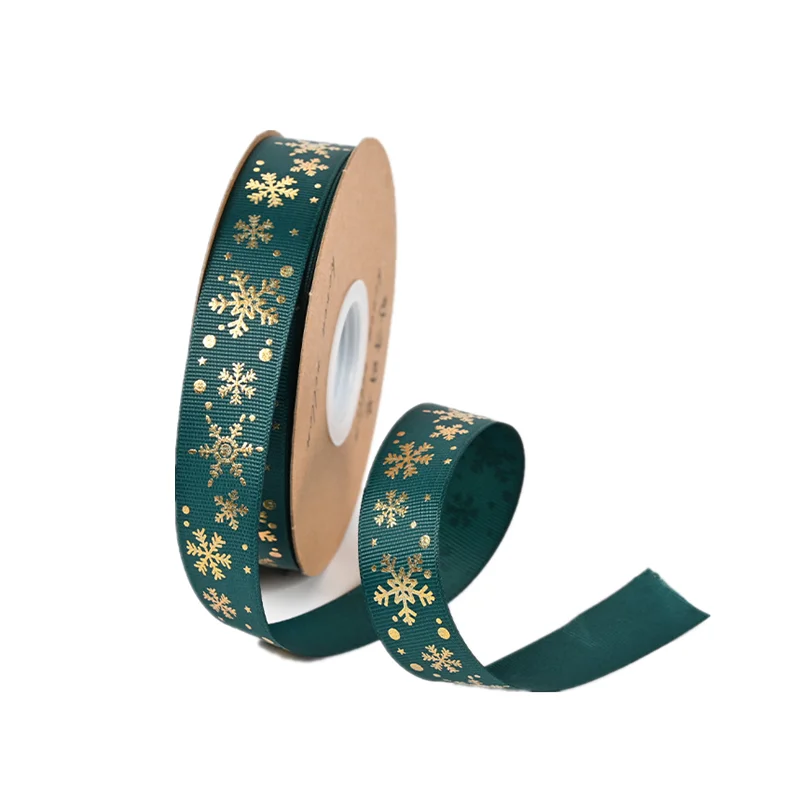 Christmas decoration polyester stain ribbon logo printed wholesale box packing stain ribbon
