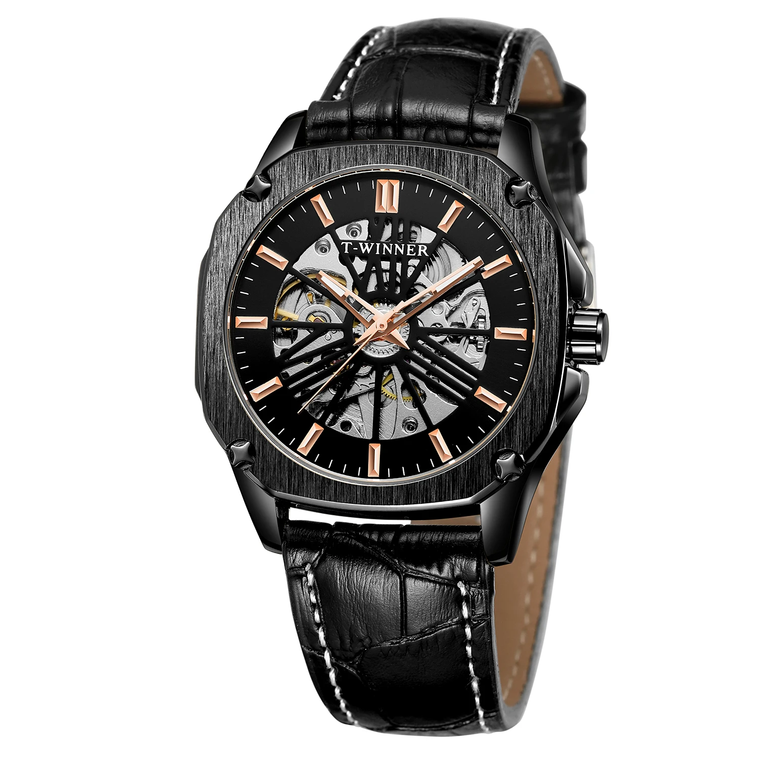 Luxury Winner brand genuine leather strap square men automatic mechanical watch for man classic business watches