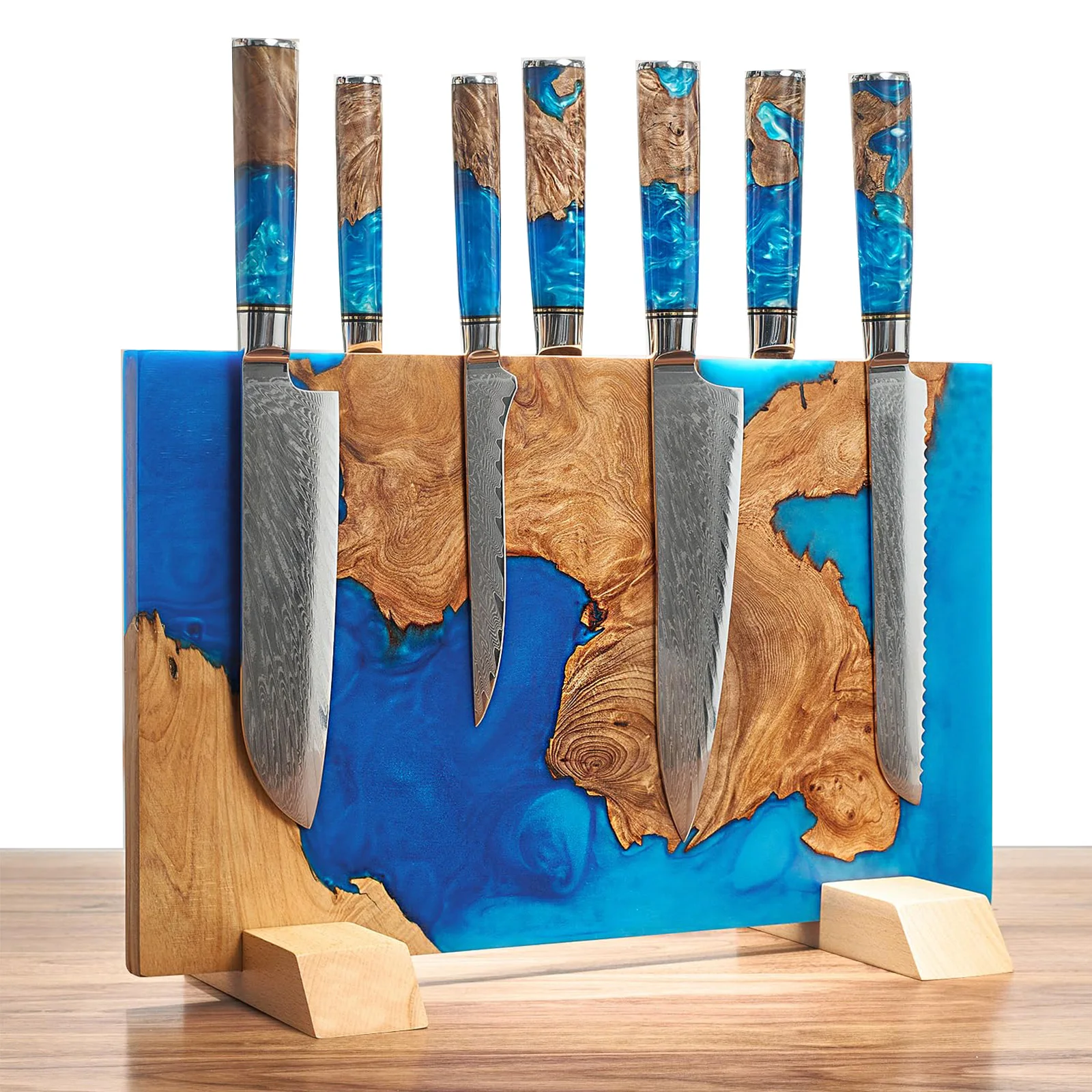 Natural Wood Blend Large Magnetic Knife Block Universal Epoxy Resin Wooden Magnetic Knife Holder Magnet knives Storage Rack