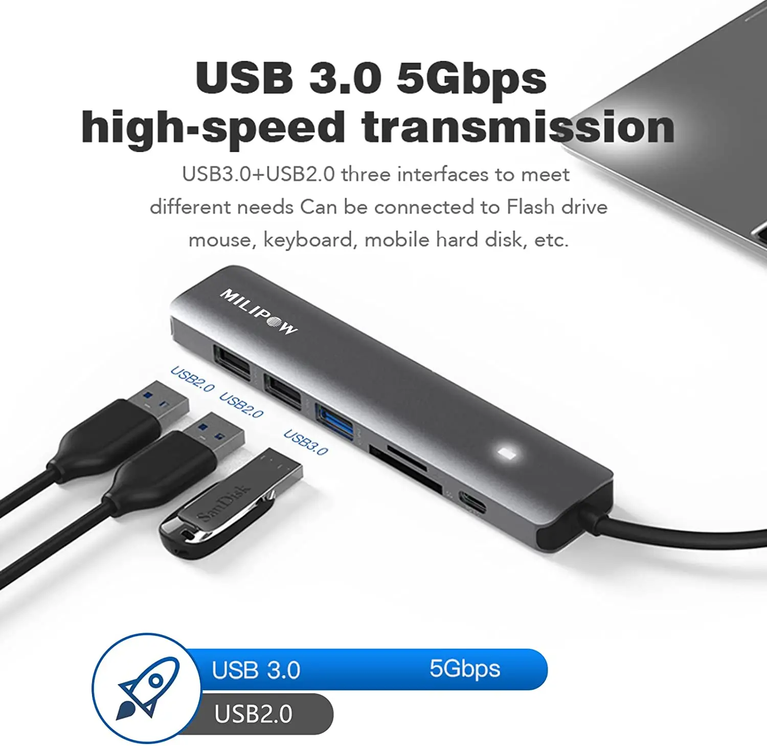 7-in-1 USB C Hub Expand the dock USB 3.0 Hub USB Adapter 100W PD Charging for MacBook for Surface Pro
