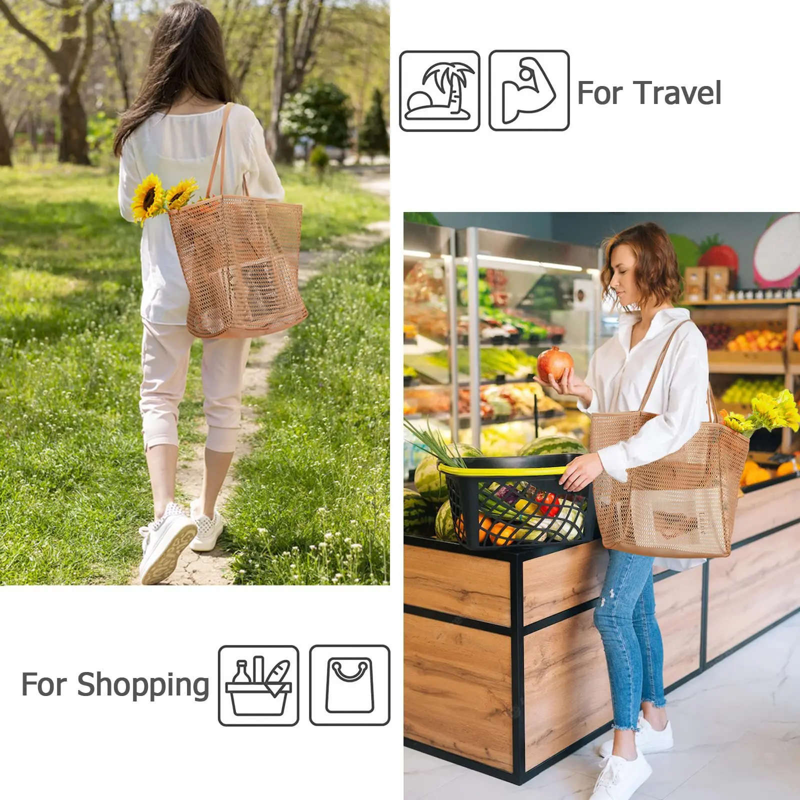 Fashion Mesh Beach Tote Bag Outdoor Polyester Women foldable Shoulder Handbag Custom Beach Tote Bags