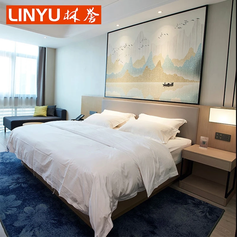 Modern MDF wood queen size modern hotel bedroom furniture sets supplies for 5 star hotel use