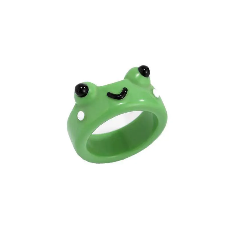 New Hot Sale Fun Ring Cute Animal Acrylic Resin Frog Shape Ring Personalized Kids Cartoon Plastic Frog Resin Finger Rings