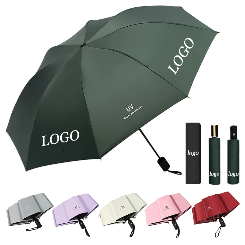 Custom Logo Automatic Paraguas Sun Umbrella Windproof Foldable Portable Women Outdoor Anti UV Folded Car Umbrella for the Rain