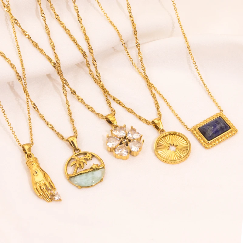 Новое модное ожерелье из нержавеющей стали с подвеской 18 карат позолоченное