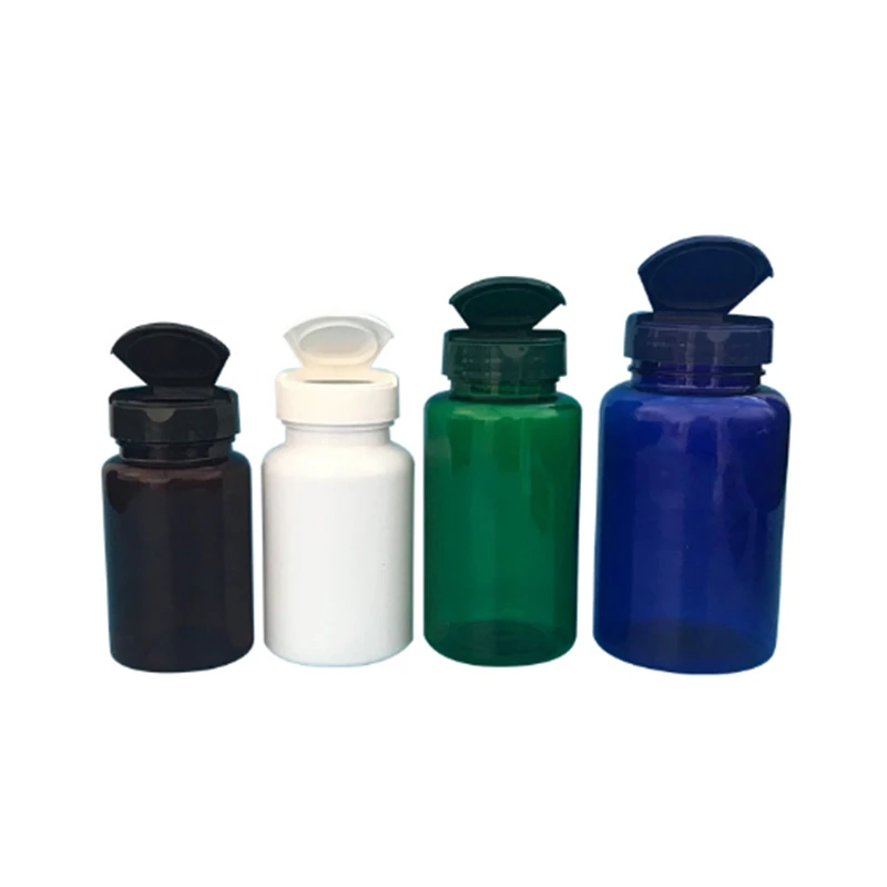 100-350cc PET Blank Red Blue Black Pill Bottle Plastic With Triangle Lid with Aluminum Foil Sealer