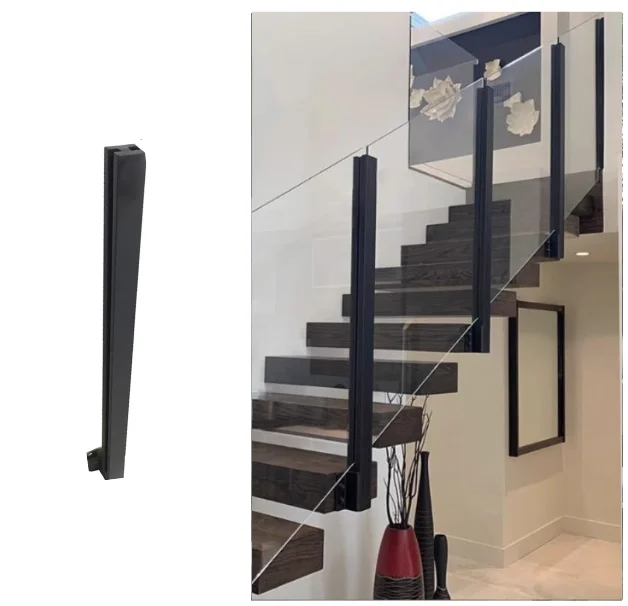 Black Glass Railing Post Side Mount Slotted Glass Railing Column Outdoor Pool Fence Panels Baluster Post