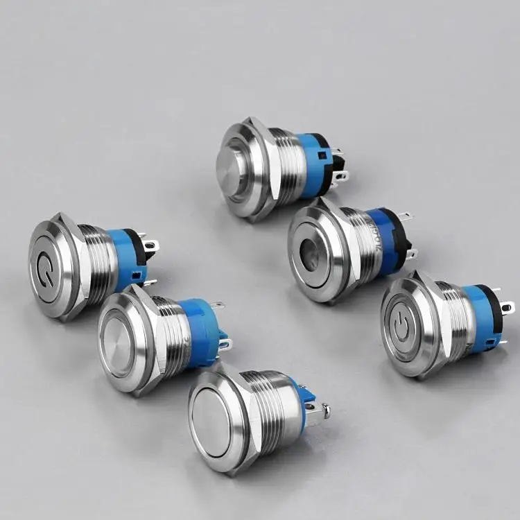 19mm stainless steel waterproof LED lighted push button momentary switch 6 pins