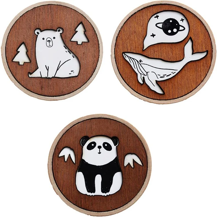 Beer Bottle Opener, Funny Wooden Magnetic Fridge Magnet,Round Wooden Bottle Openers Engraved Patterns For Home Kitchens Bars