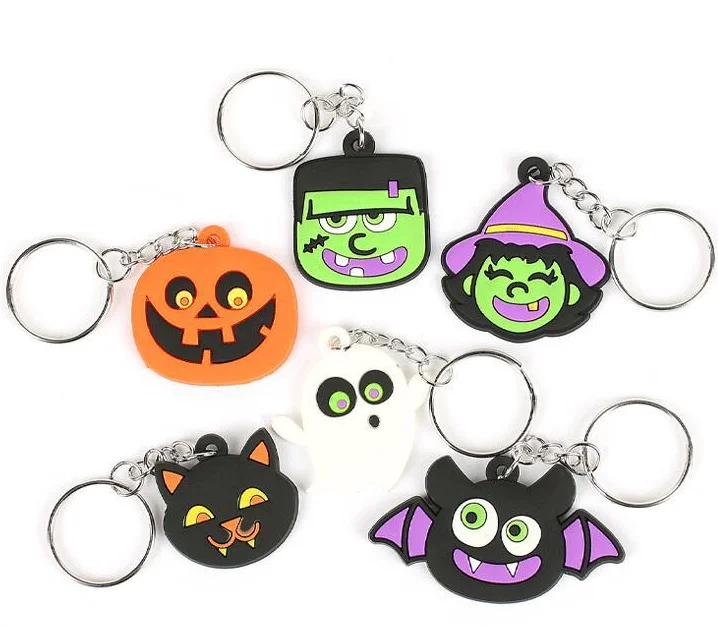 Explosion Pumpkin Bat Ghost Keychain Halloween PVc Soft Keychain Bag Ornament