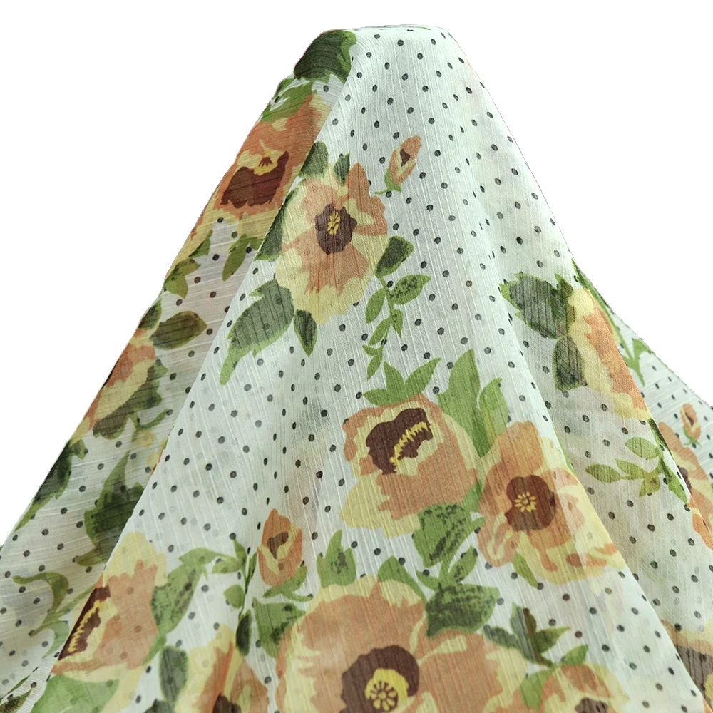 Crinkle chiffon flower printed silk crepe chiffon for dirac somali dresses pajamas scarf hijab