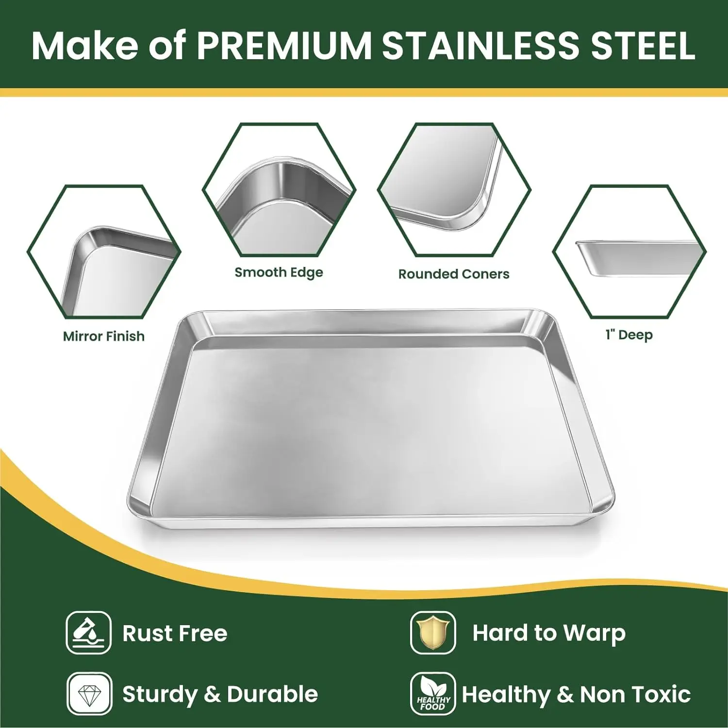 Durable Cooking Roasting Cookie Sheet Pan and Rack Set Baking Tray Stainless Steel Baking Pan with  Cooling Rack