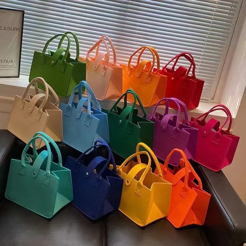 New Fashion Wholesale Felt Storage Bag Eco Friendly Grocery Basket Women Felt Tote Bag Handbags Wool Felt Shopping Bag