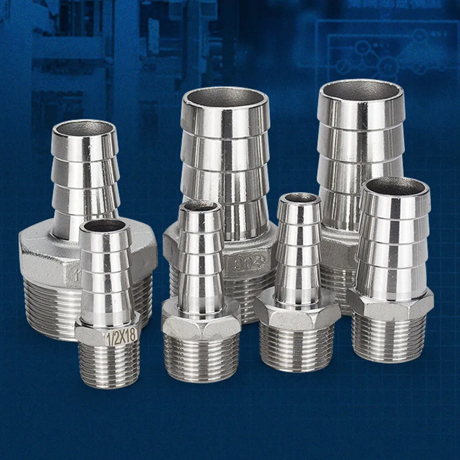 Manufacturing One end threaded 304 stainless steel gas pipe end to rubber hose coupling