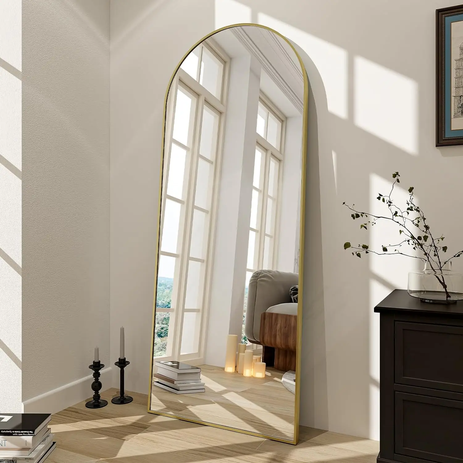Latest Arched Full length Modern Customized Metal Aluminium Alloy Frame  Standing Arched Designers Bedroom Mirror
