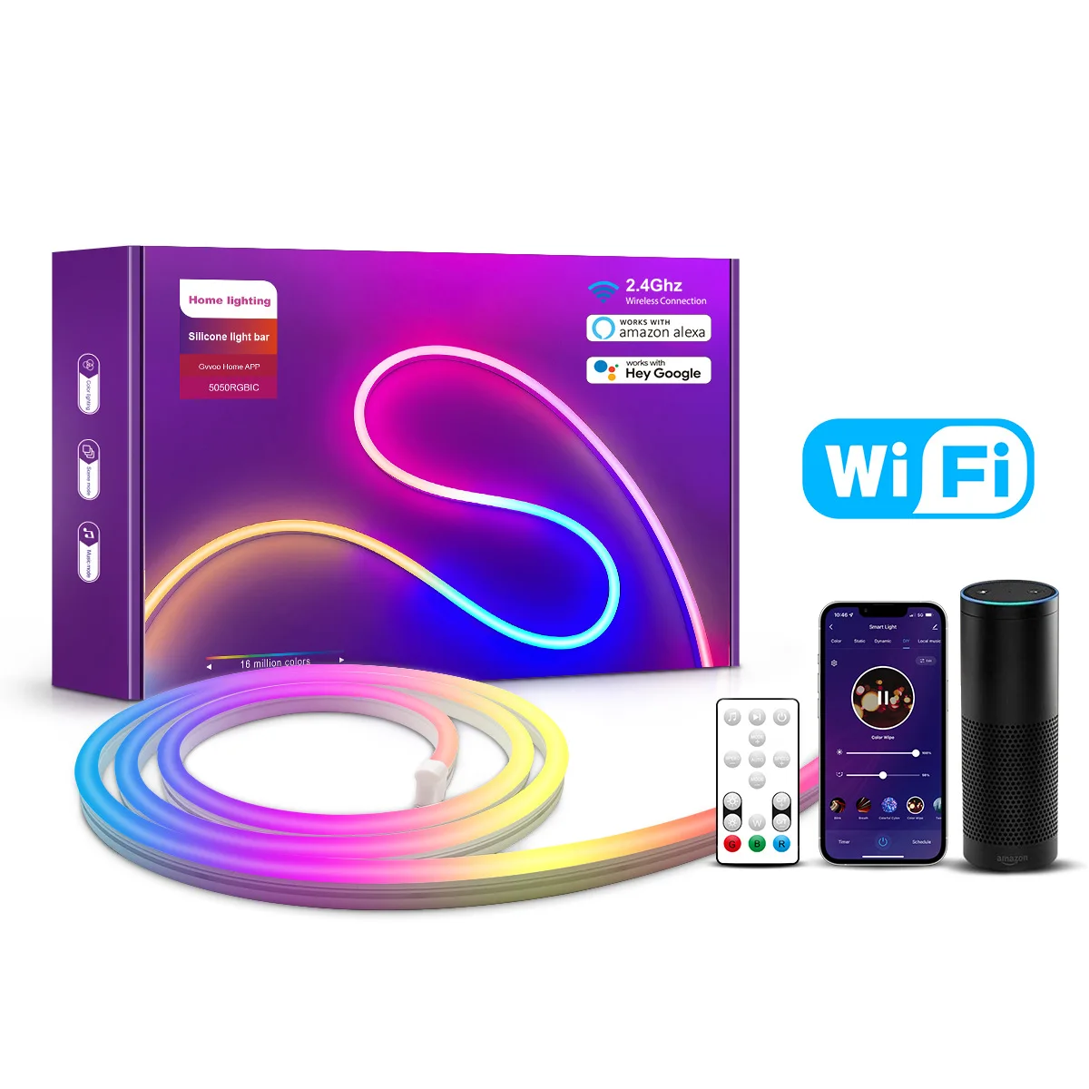 Лидер продаж Wi-Fi BT RGB светодиодная неоновая Гибкая силиконовая окружающая световая лента Интеллектуальная цифровая для бега