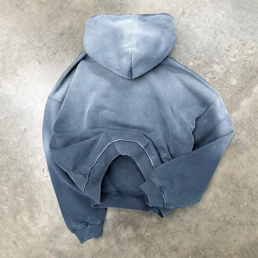 Custom Streetwear Pullover Unisex Hoody Blank Oversized French Terry Heavyweight Vintage Acid Wash Men Sun Faded Hoodie