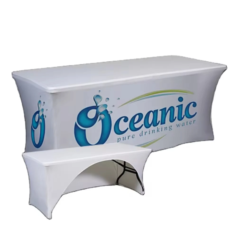 Tension Fabric Table Banner Custom Graphics Fade Resistant Elastic Table Throw for Event