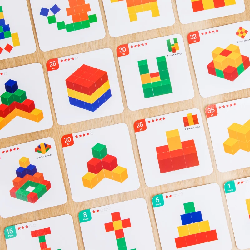 Wooden Blocks Set Wooden Color Matching Block wooden jigsaw puzzle space 3d 50 pieces cube