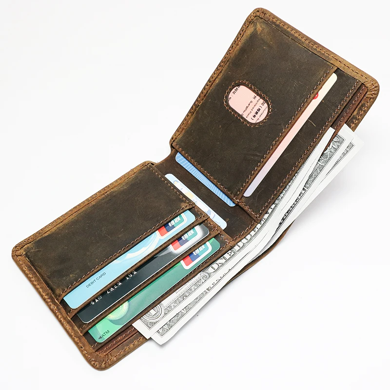 Customizable patterns black leather slim money clip wallet oem for men with rfid