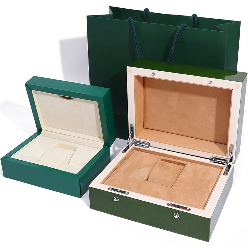 Wholesale custom design elegant watch travel cases for luxury gift boxes with tote bags flipped wooden green brand watch box
