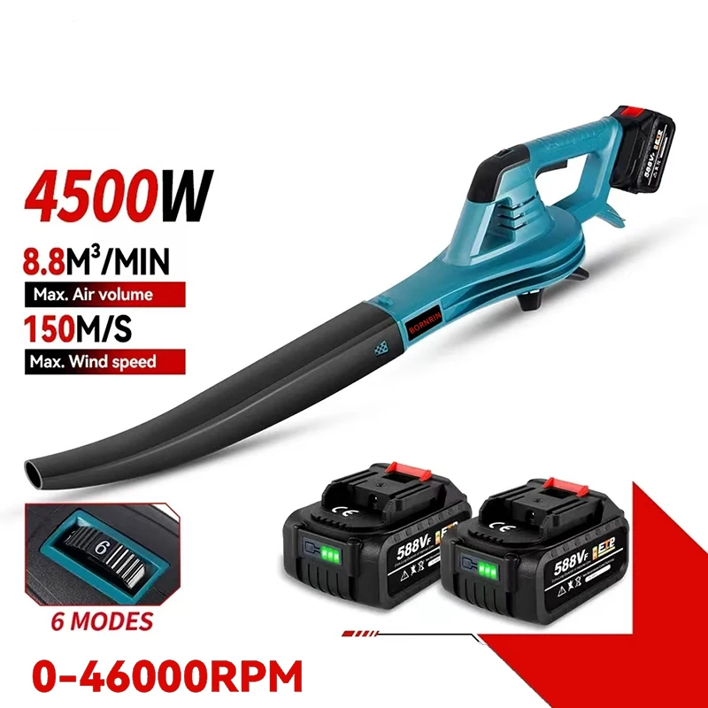 4500W Electric Blower 46000rpm Cordless Efficient Leaf Dust Cleaner 6 Gears Powerful Snow Blower