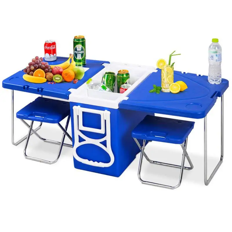 28l Multi-functional portable outdoor Ice Insulated cooler box with Handle table and Wheels chair Table camping chest cooler box