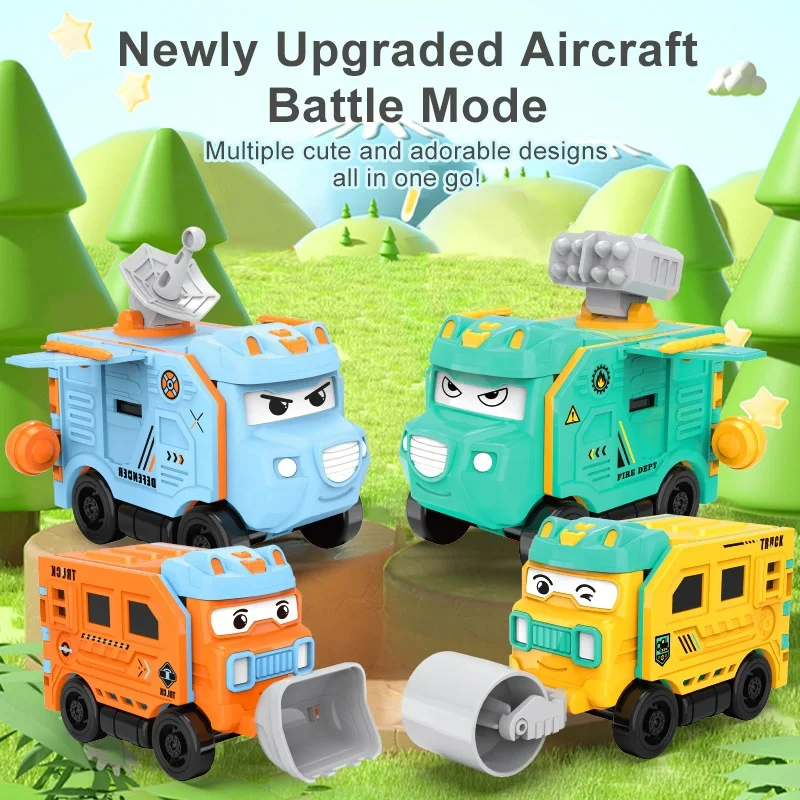 Cartoon Children Toy Car Deformation Reversing Inertia Pull-back Car Double Flip Engineering Model Car Toy For Boys