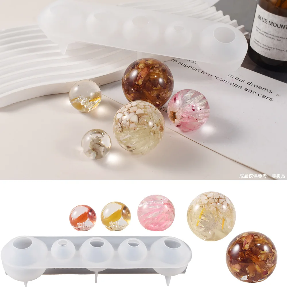 5 in 1 Beads Crystal Epoxy Resin Mold 20 25 30 35 40mm Small Ball Silicone Resin Molds  Bead Candles Silicone Mold