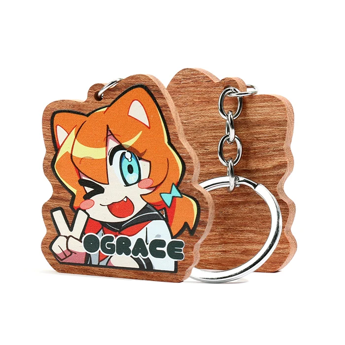 Vograce Custom Printing Wood Cute Animal Keychains Wooden