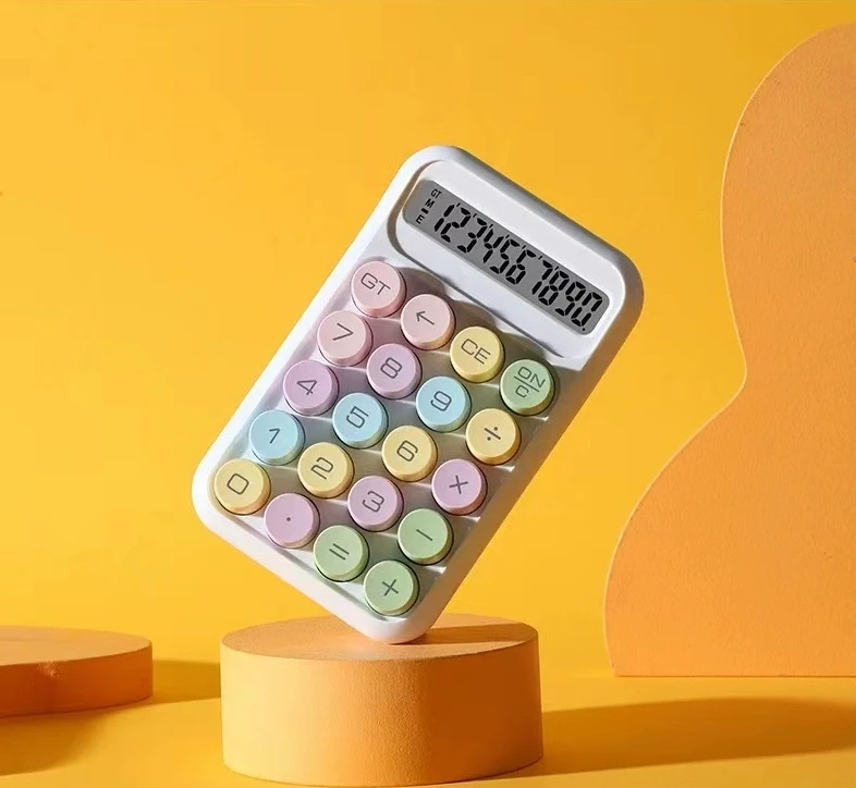 Portable 10-Digit Mechanical Keyboard Calculator Students Exam Accounting Mini Silent Feature Battery Operated Plastic