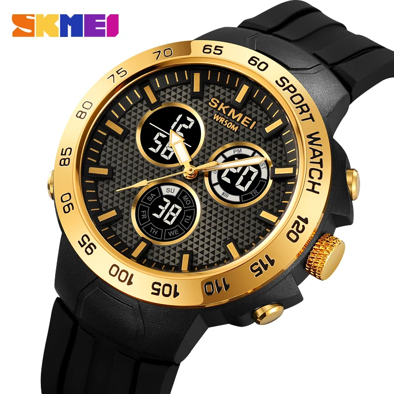 Skmei 2106 fancy odm men digital watch best Silicone strap water resist double display  sports watch manufacturer