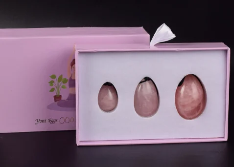 Wholesale Natural Vaginal Exercise Pink Rose Quartz Jade Yoni Eggs In Gift Set