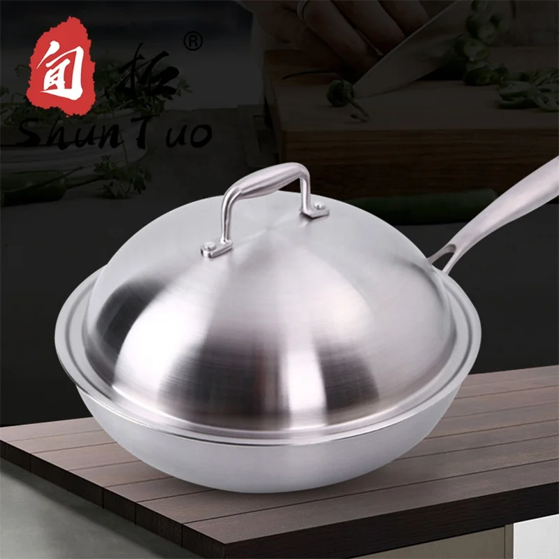 
Cover Metal 30CM Stainless Steel Wok Frying with Lids Nonstick wok pan 
