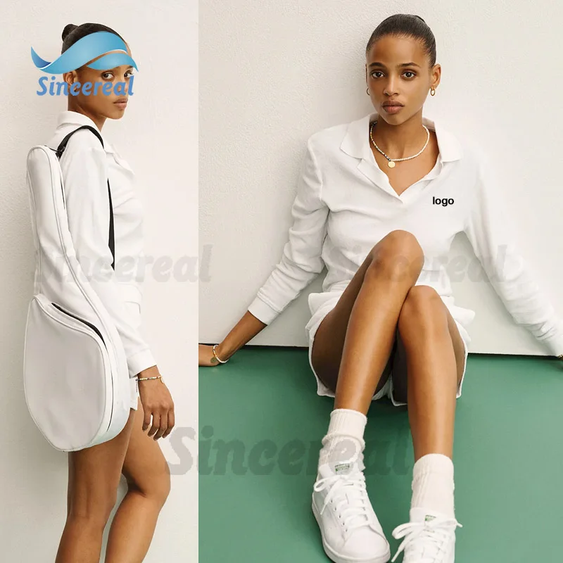 Custom women clothing summer Lounge Wear solid color sports wear terry towel casual crop polo shirt tennis 2 piece shorts set
