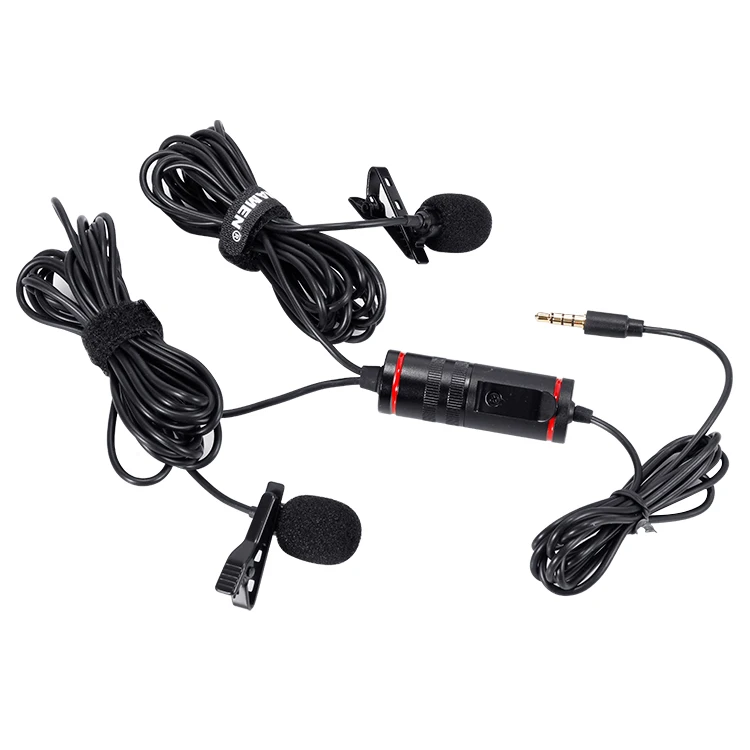 Mamen Mini Wired Microphone Lavalier Microphone with Clip 3.5mm Jack Type Double Head Lapel Microphone