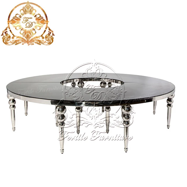 Round Luxury Glass Event Golden Stainless Steel Half Moon Dining Table