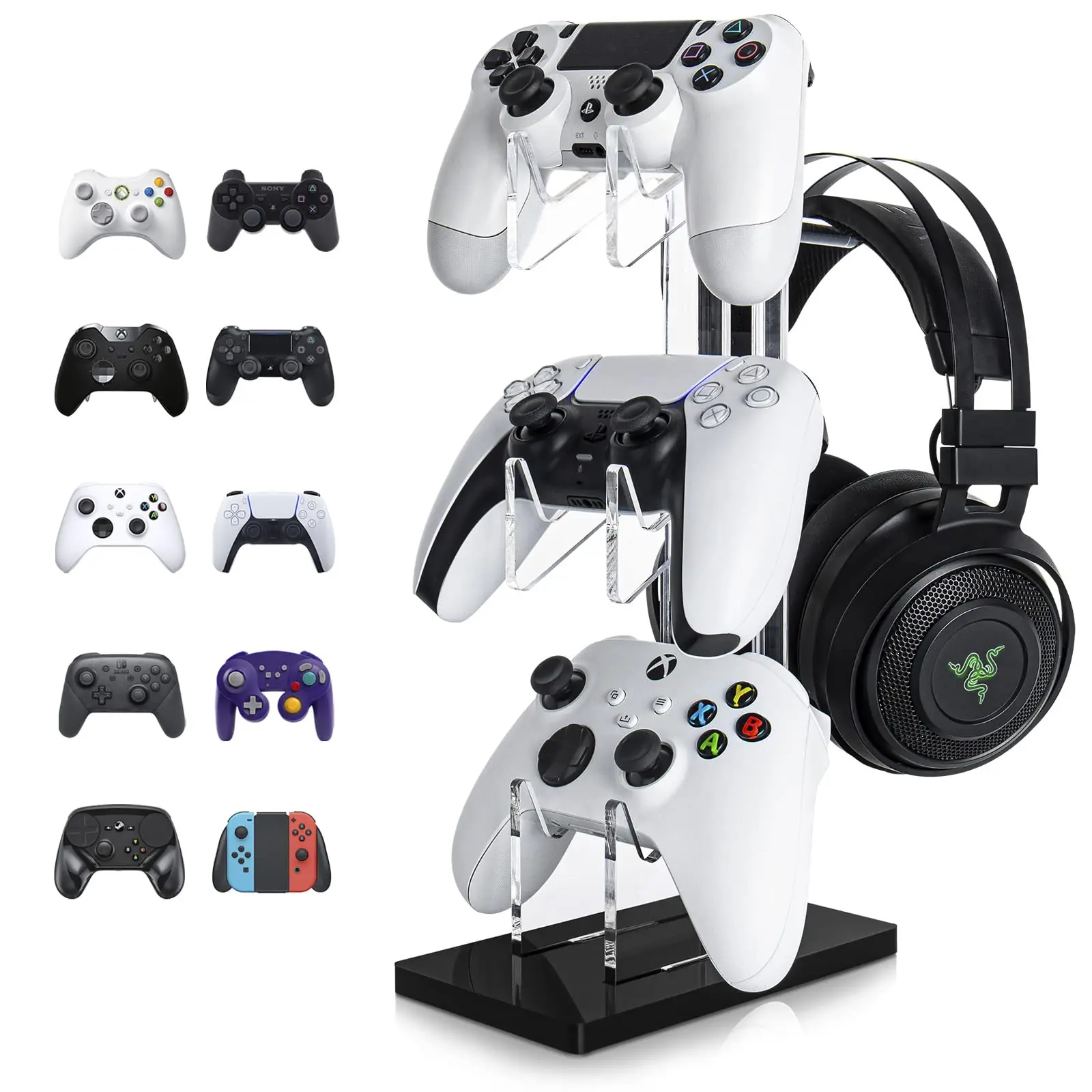 Universal 3 Tier Controller Holder and Headset Stand for PS4 PS5 Xbox ONE Switch, Controller Stand Gaming Accessories