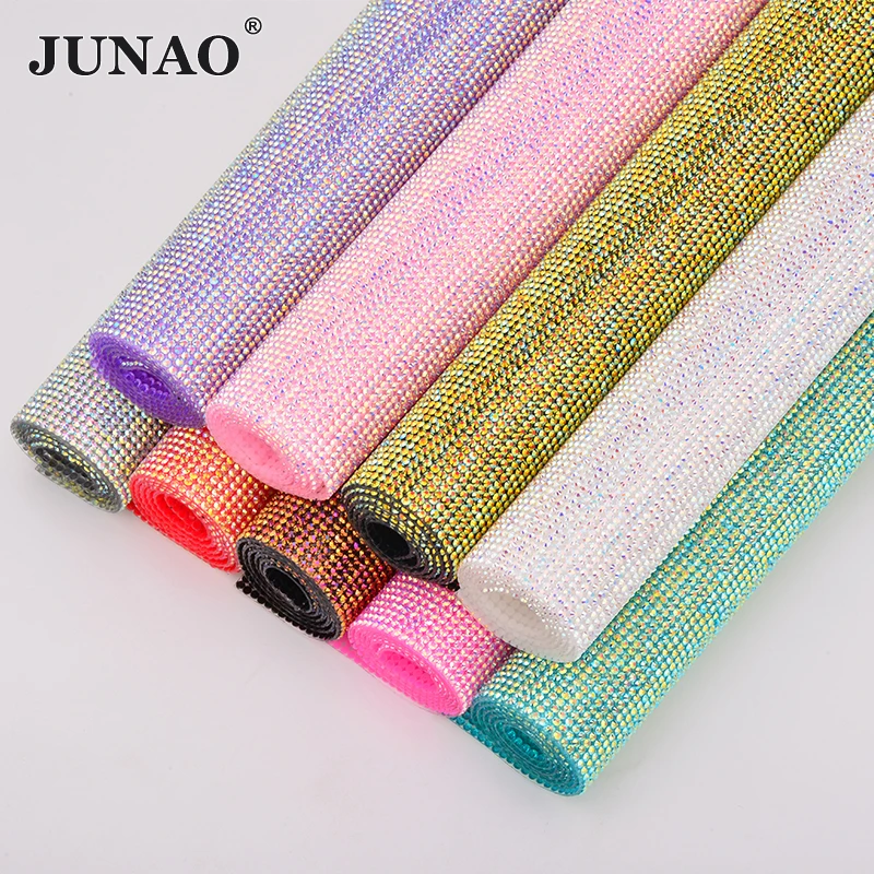JUNAO Wholesale SS6 Crystal Mesh Sheet Hotfix Resin Rhinestone Mesh Roll Sticker Sheet For DIY Crafts