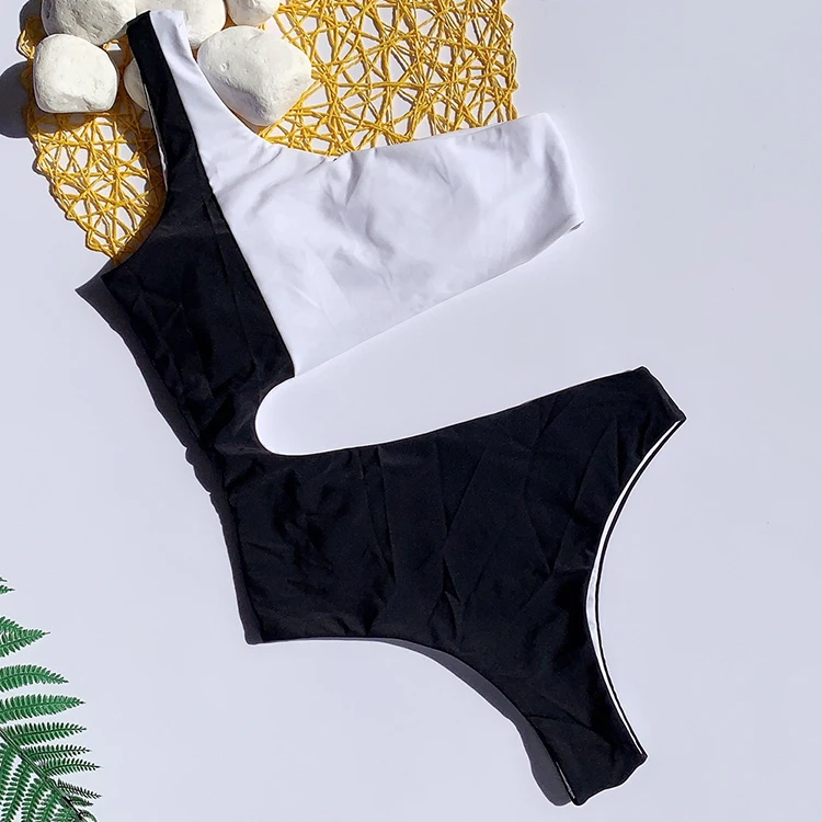 One Shoulder Swimsuit Black White Fall Off Infantil Hot Super Micro Custom Made Model Korea Bikini