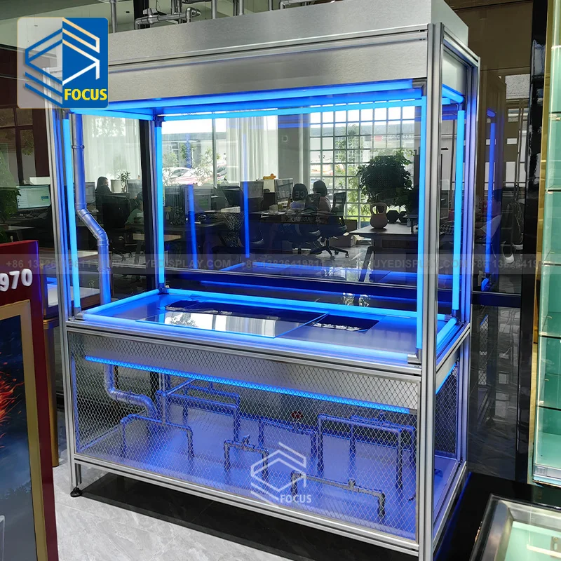 Color Changing Light Strip Custom Aluminum Frame Metal Clothing Shop Exhibition Booth Display Glass Showcase Display Cabinets