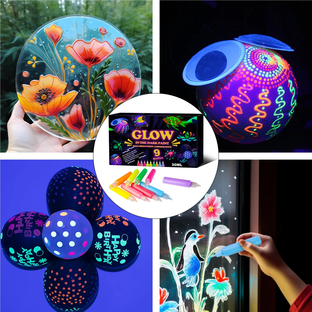 Glow in The Dark Acrylic Paint Set ,Neon Textile Black Light Paints for Clothing Color Fluorescent Fabric Paint