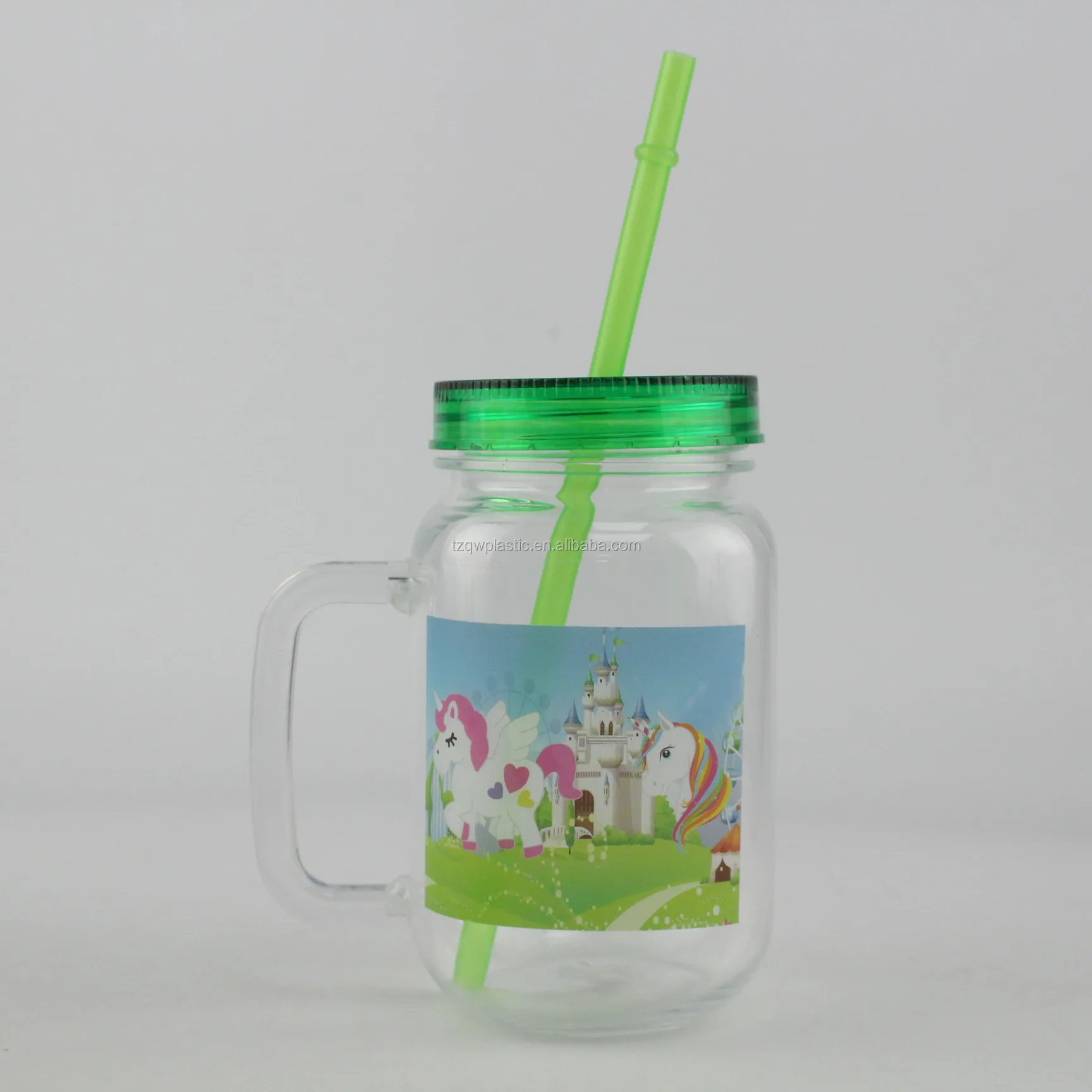 Mason Jar with handle with Straws and Metal lid. 16 Oz/400ml. Each. Old Fashion Drinking Glasses