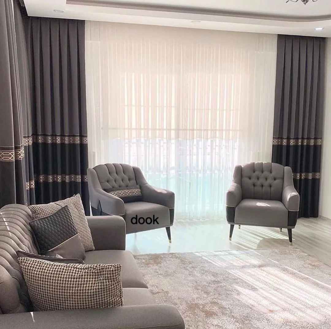Window Gauze Double Shading Luxury Living Room Lace Dubai Hotel Castle Pinch Pleat Royal Blue Blackout Curtain With Sheer