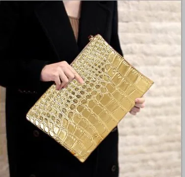 
Wholesales Women Crocodile Leather Handbags Envelope Clutch Bag Wristlet Purse 